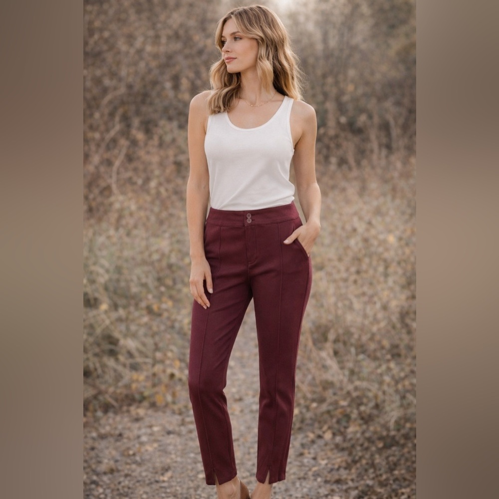 Maeve by Anthropologie Burgundy Ankle Pants 8 Slim Fit Tailored Quiet Luxury